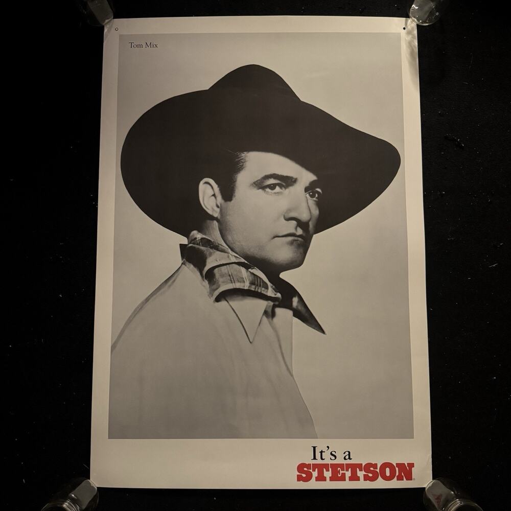 Vintage Original Stetson Hat 1990's Store Poster Display With Tom Mix 27”x39”